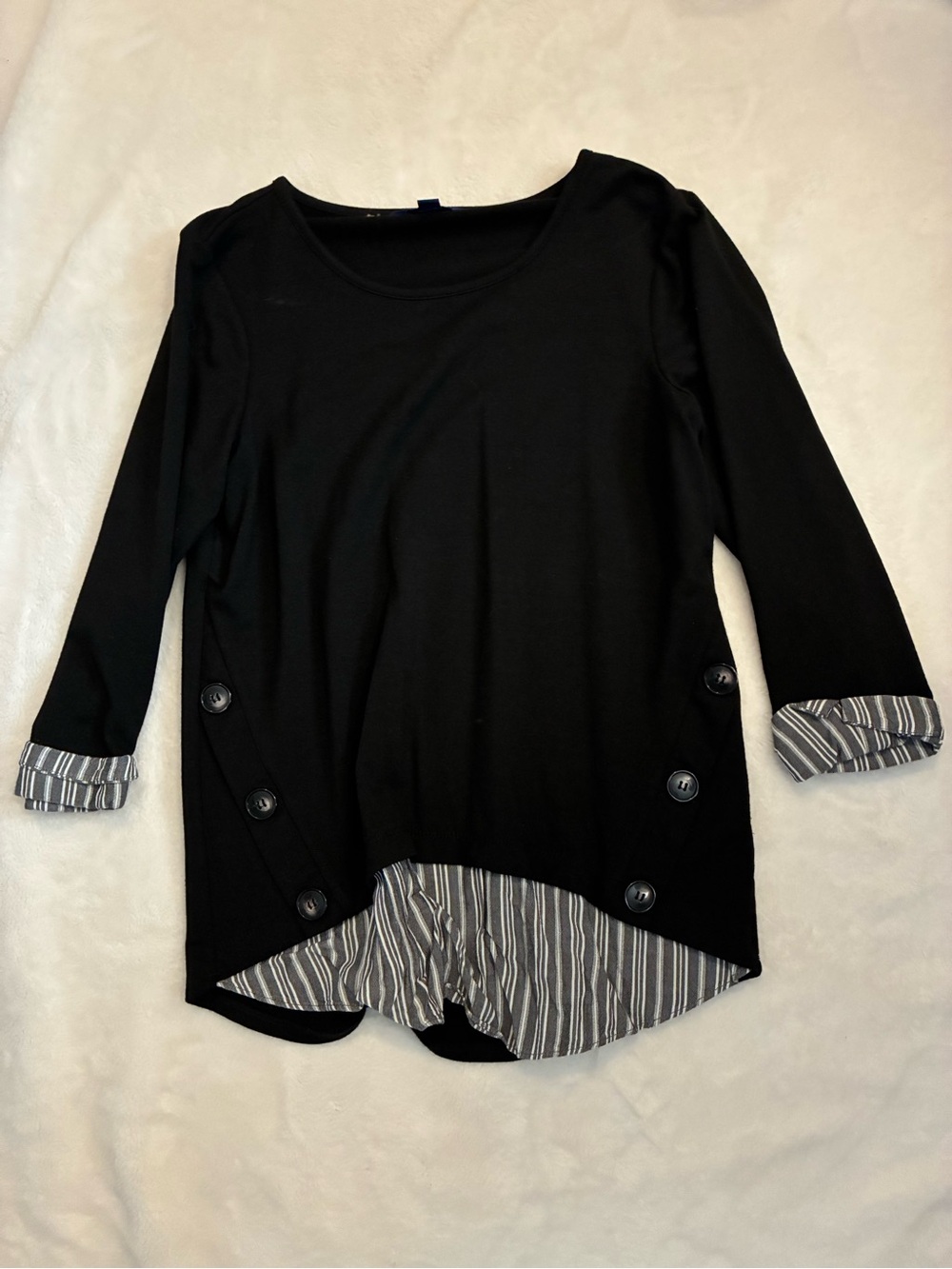 Apt. 9 Black Long-Sleeve Top with Striped Hem and Cuff